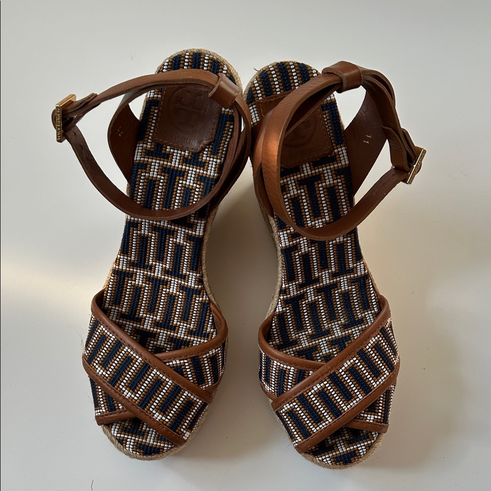 Tory Burch Brown and Black Patterned Sandals